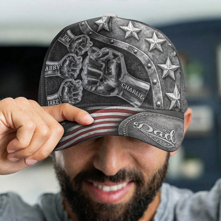 Best Dad Ever - Metal Style Print - Personalized Cap