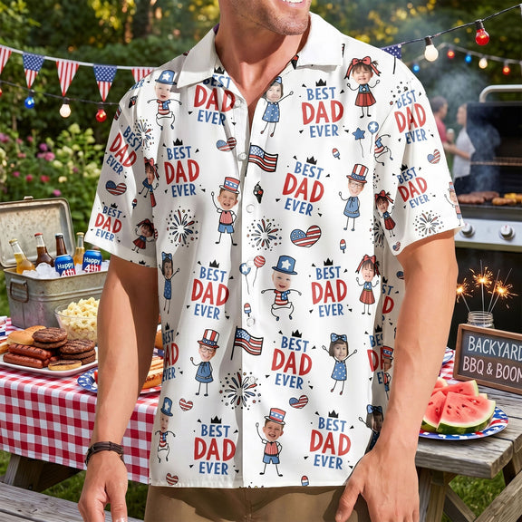 Best Dad Ever USA Flag - Personalized Hawaiian Shirt