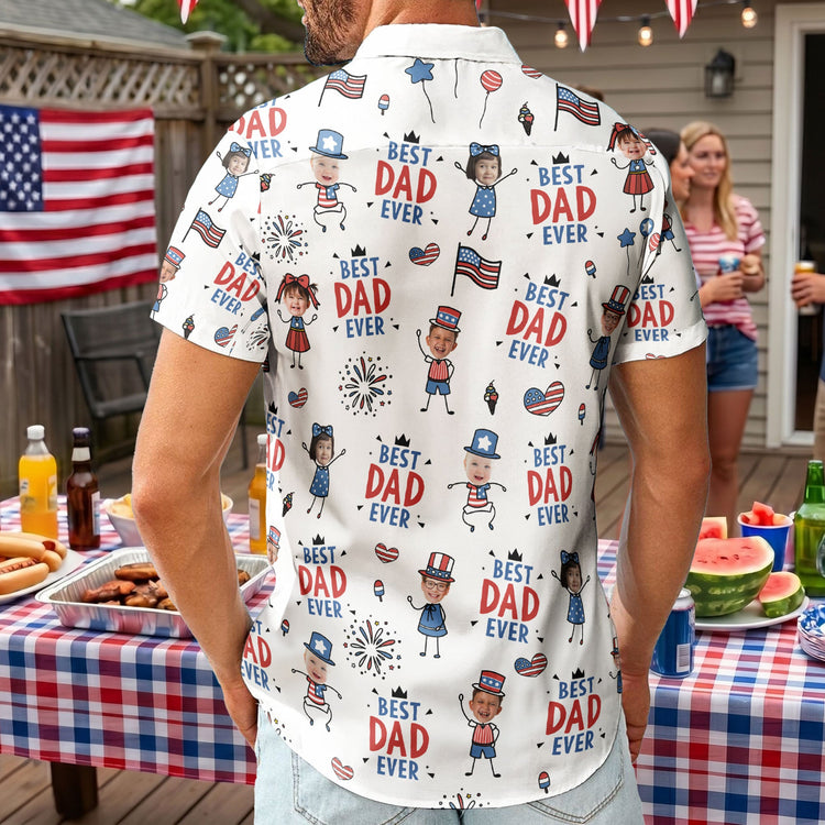 Best Dad Ever USA Flag - Personalized Hawaiian Shirt