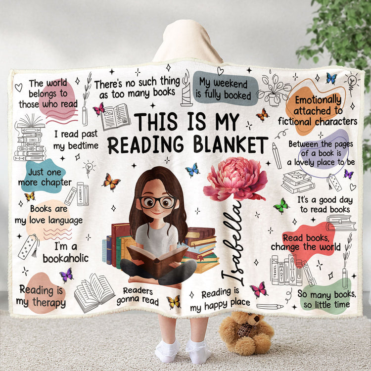 Birth Flower Book Lovers, Books Quotes - Personalized Wearable Blanket Hoodie