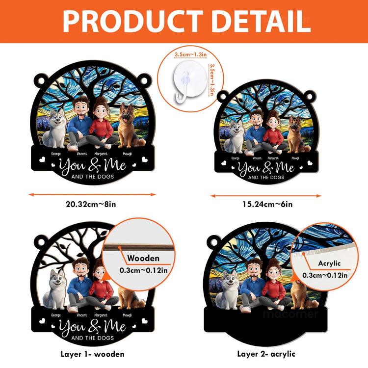 Cartoon Version You & Me And The Dogs - Personalized Window Hanging Suncatcher Ornament
