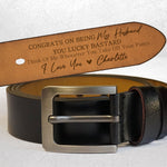 Congrats On Being My Husband You Lucky Bastard - Personalized Engraved Leather Belt - Gift For Husband