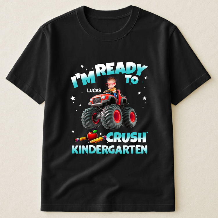 Custom Face Kid Riding Monster Truck Back To School - Personalized Shirt