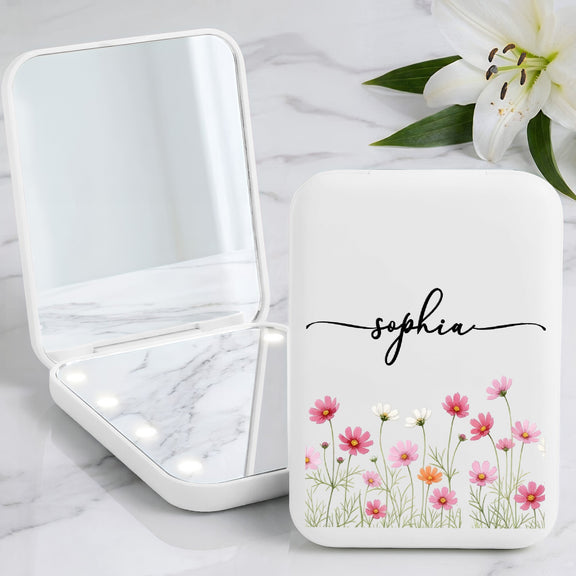 Custom Name & Birth Flower Birthday Gift For Her, Sisters, Daughter, Friends - Personalized Mirror