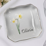 Custom Birth Flower & Name For Her, Gift For Friends, Sisters - Personalized Jewelry Dish