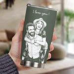 Custom Couple Photo Sketch Line Art Anniversary Gift For Him, Her - Personalized Tumbler Cup