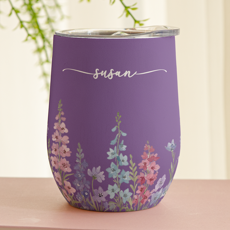 Custom Name & Birth Flower Birthday Gift For Her, Sisters, Daughter, Friends - Personalized Wine Tumbler