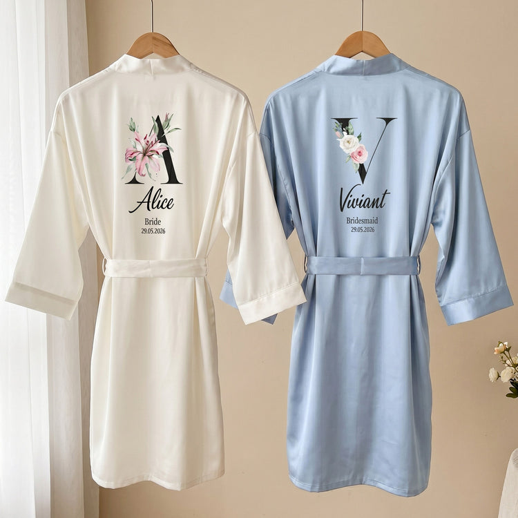 Custom Name Floral Monogram Wedding Robe Matching Bridesmaid Robe - Personalized Robe