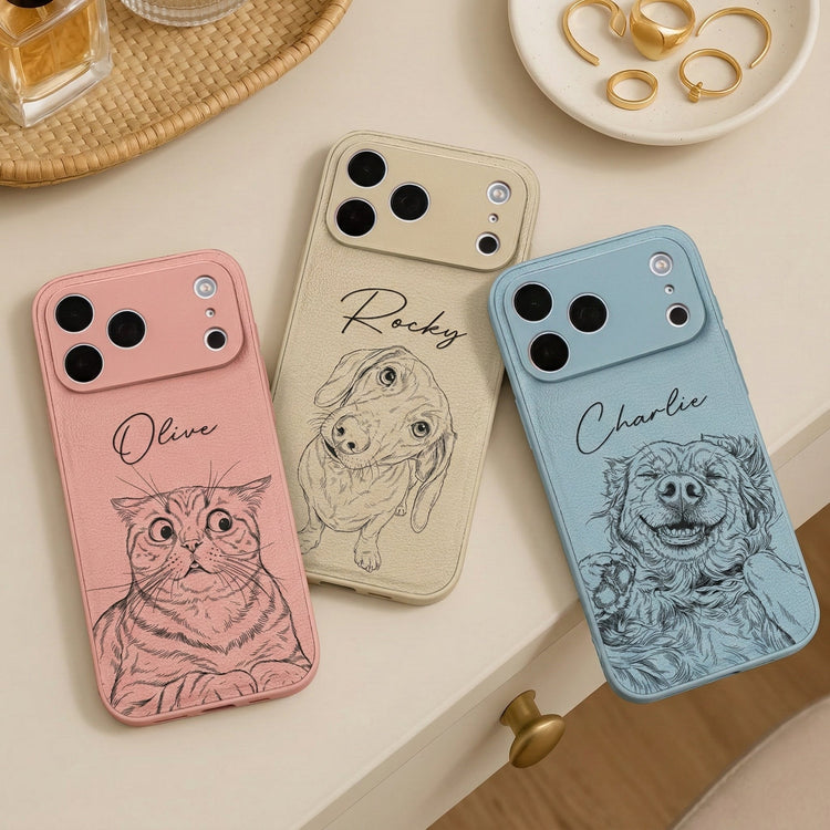 Custom Pet Portrait - Personalized Leather Phone Case