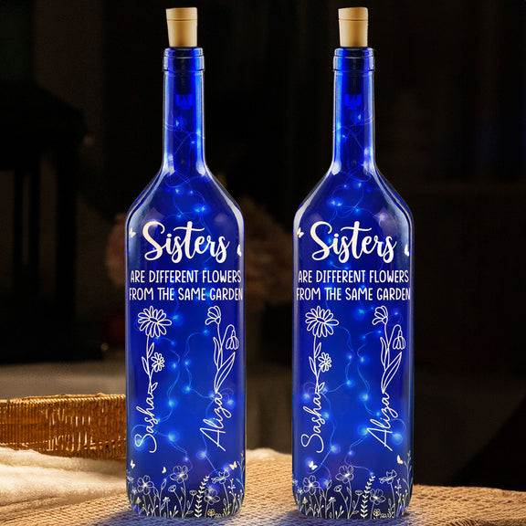 Different Flowers In Same Garden - Personalized Blue Bottle Lamp