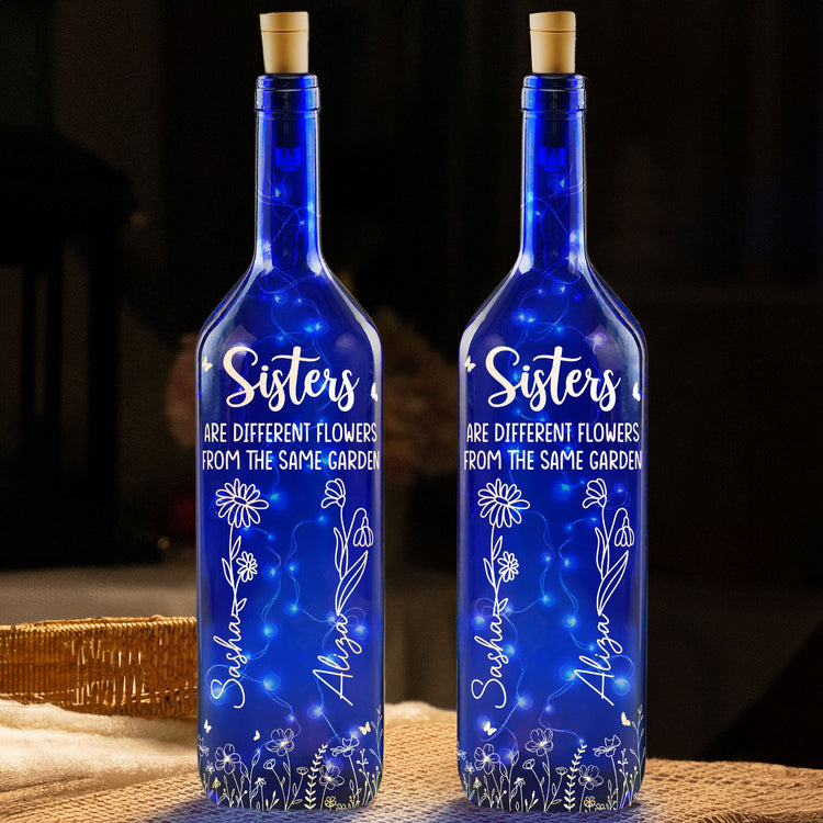 Different Flowers In Same Garden - Personalized Blue Bottle Lamp