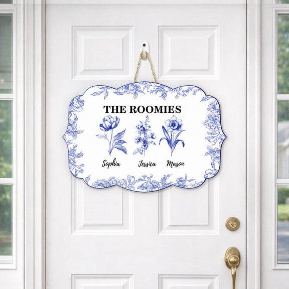 Dorm Room Birth Month Flower Toile De Jouy Style - Personalized Wood Sign