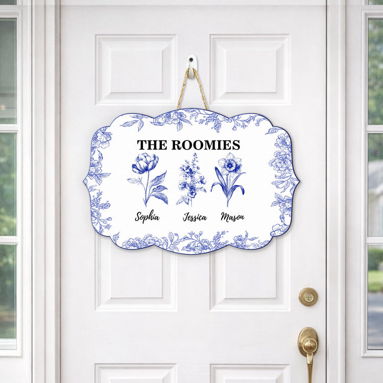 Dorm Room Birth Month Flower Toile De Jouy Style - Personalized Wood Sign