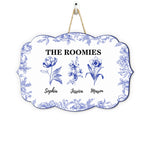 Dorm Room Birth Month Flower Toile De Jouy Style - Personalized Wood Sign