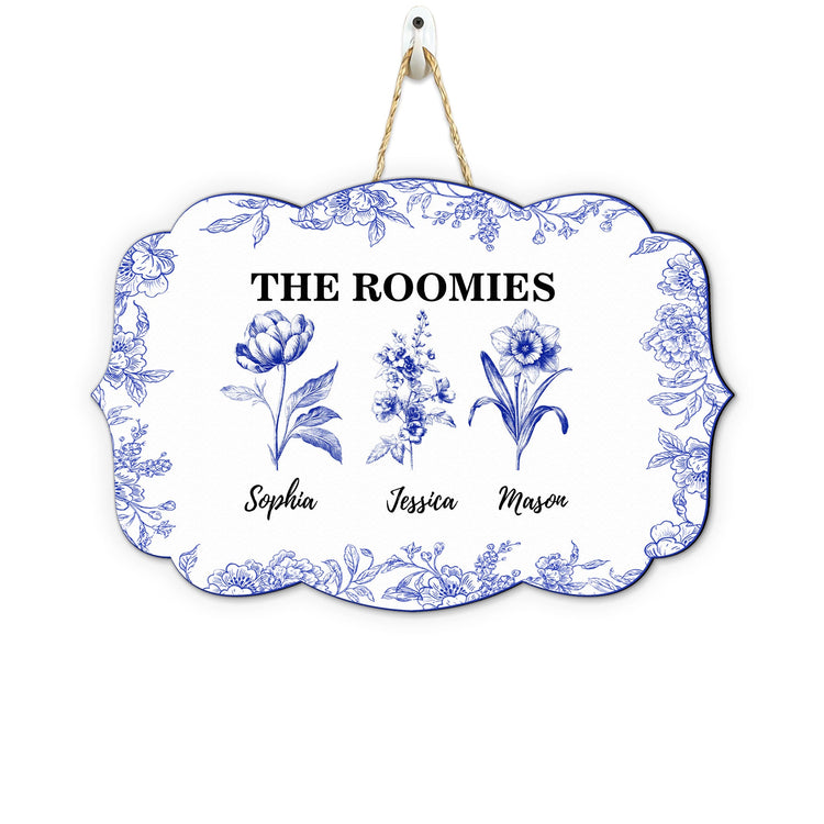 Dorm Room Birth Month Flower Toile De Jouy Style - Personalized Wood Sign