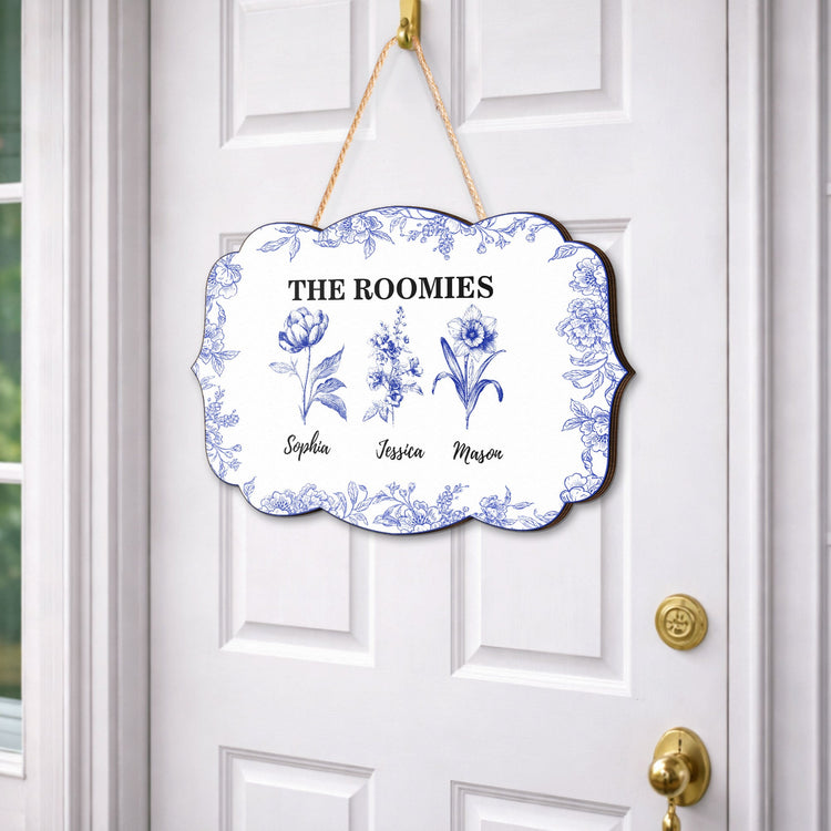 Dorm Room Birth Month Flower Toile De Jouy Style - Personalized Wood Sign
