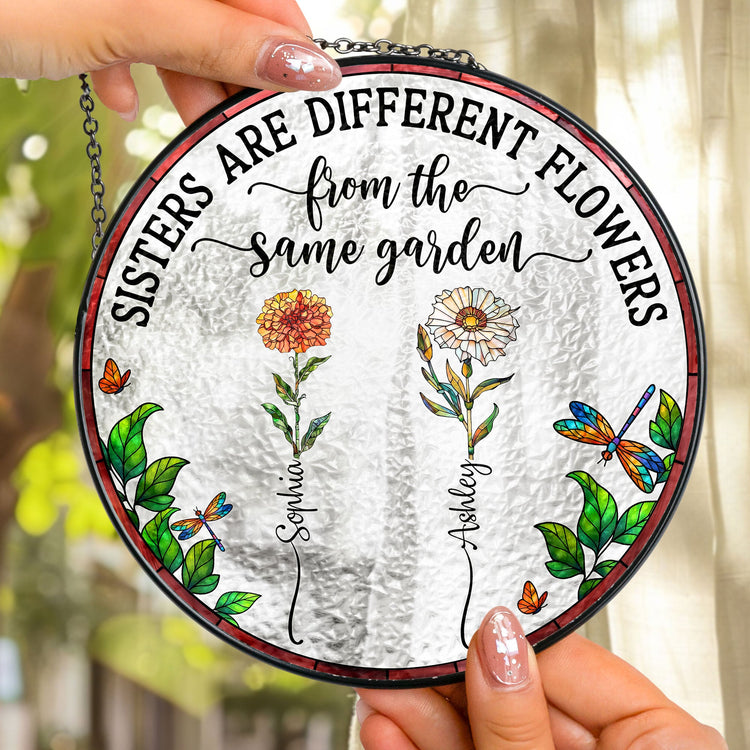 Flowers From Same Garden - Personalized Stained Glass Window Hanging Suncatcher