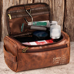 God Says I Am Custom Name In Bible Verse For Men, Husband, Son - Personalized Leather Toiletry Bag