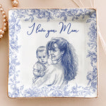 I Love You Mom Custom Photo Ring Dish Gift For Her - Personalized Photo Jewelry Dish