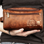 It Takes A Lot Of Balls To Play Golf The Way I Do - Personalized Leather Toiletry Bag