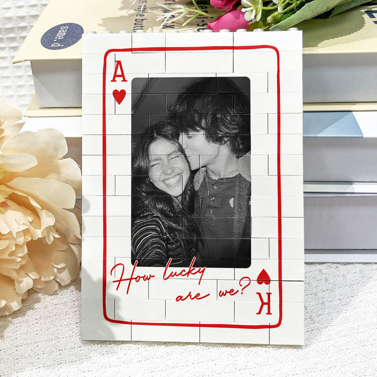 King And Queen Custom Couples Photo How Luck We Are - Personalized Photo Rectangle Building Brick