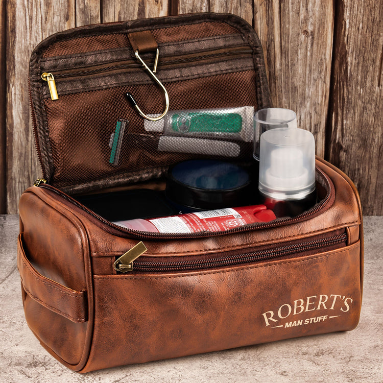 Man Stuff - Personalized Leather Toiletry Bag