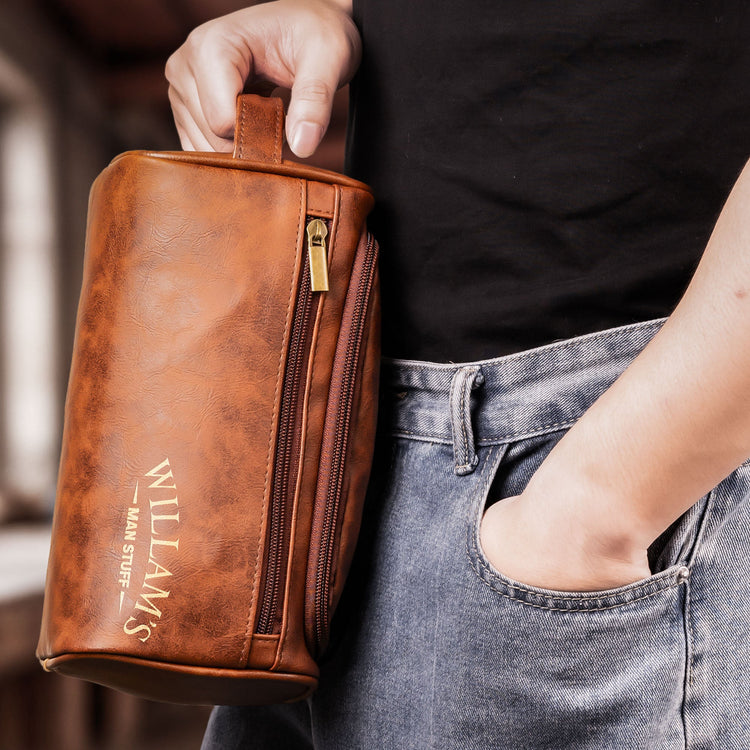 Man Stuff - Personalized Leather Toiletry Bag