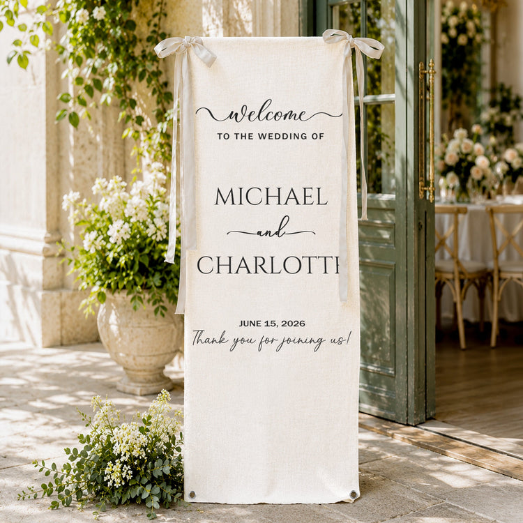 Minimalist Wedding Sign Linen Material Wedding Decorations & Favors - Personalized Welcome Sign