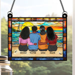 Mom & Children Sitting On The Beach - Personalized Window Hanging Suncatcher Ornament - Gift For Mom