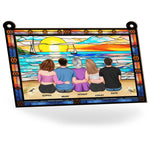 Mom & Children Sitting On The Beach - Personalized Window Hanging Suncatcher Ornament - Gift For Mom