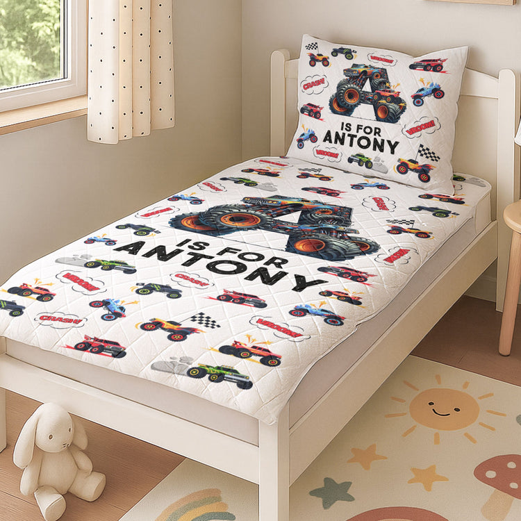 Monster Truck Alphabet Gift For Kid - Custom Quilt Set