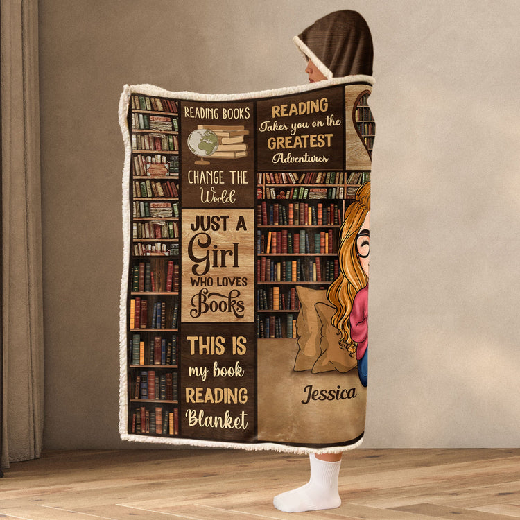 Reading Blanket Just A Girl Who Loves Books - Personalized Wearable Blanket Hoodie - Gift For Daughter
