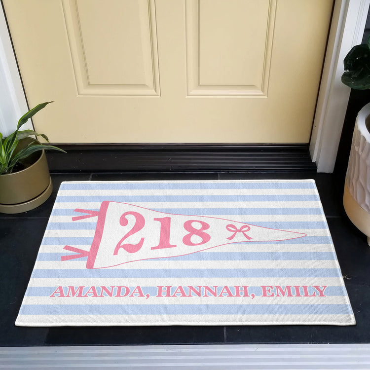 Stripes Pennant Dorm Room - Personalized Doormat