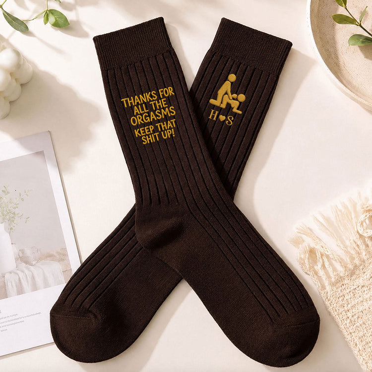 Thanks For All The Orgasms - Naughty Gifts For Him, Groom, Husband - Personalized Embroidered Socks