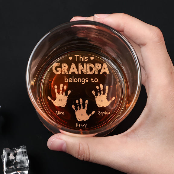 This Grandpa Belongs To - Personalized Engraved Whiskey Glass - Gift For Grandpa