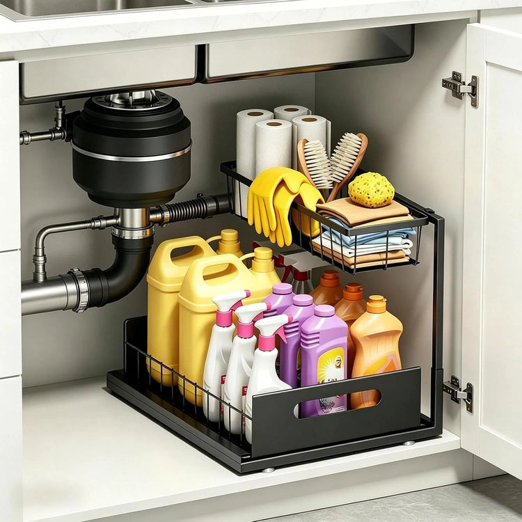 L-Shaped Under Sink Organizer - Black